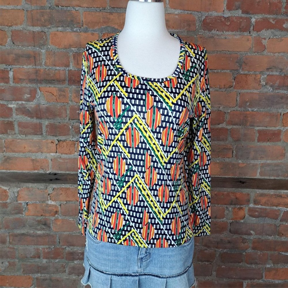Vintage Kmart Knit Top Long Sleeves Retro Mod Groovy Lightweight Size M